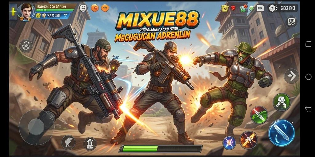 Screenshot utama MIXUE88 menampilkan aksi epik dalam pertempuran penuh intensitas.
